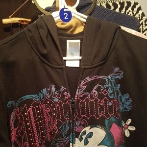 Black Hoodie with Pink and Blue Graphic